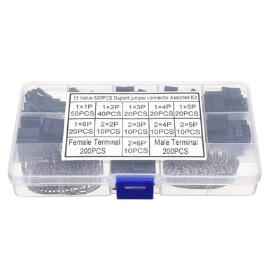 620pcs Dupont Connector 2.54mm Dupont Cable Jumper Wire Pin Header Housing Kit Male Crimp Pins+Female Pin Terminal Connector