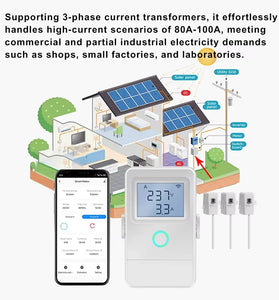 Tuya WiFi Smart Electricity Meter 3 Current Transformer 1 Way 16A Switch LCD Display Overheat Alarm Flame Retardant Material