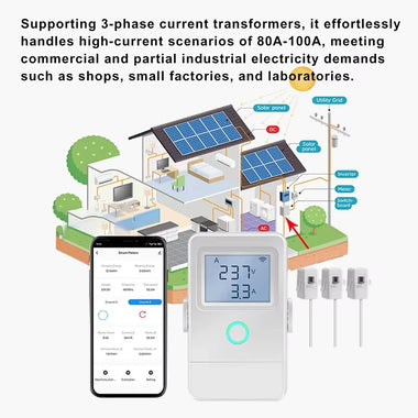 Tuya WiFi Smart Electricity Meter 3 Current Transformer 1 Way 16A Switch LCD Display Overheat Alarm Flame Retardant Material