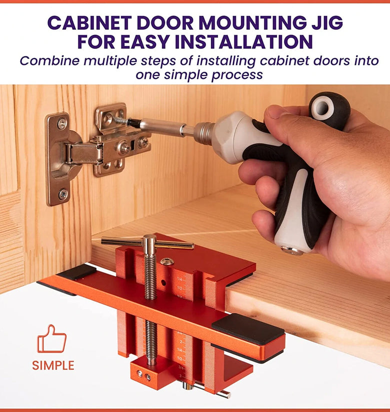 Cabinet Door Mounting Jig Support Arm and Clamp Integrated Aluminum Alloy Body Heavy Duty Tool for Cabinets with Face Frame or Frameless Supports Positions Levels