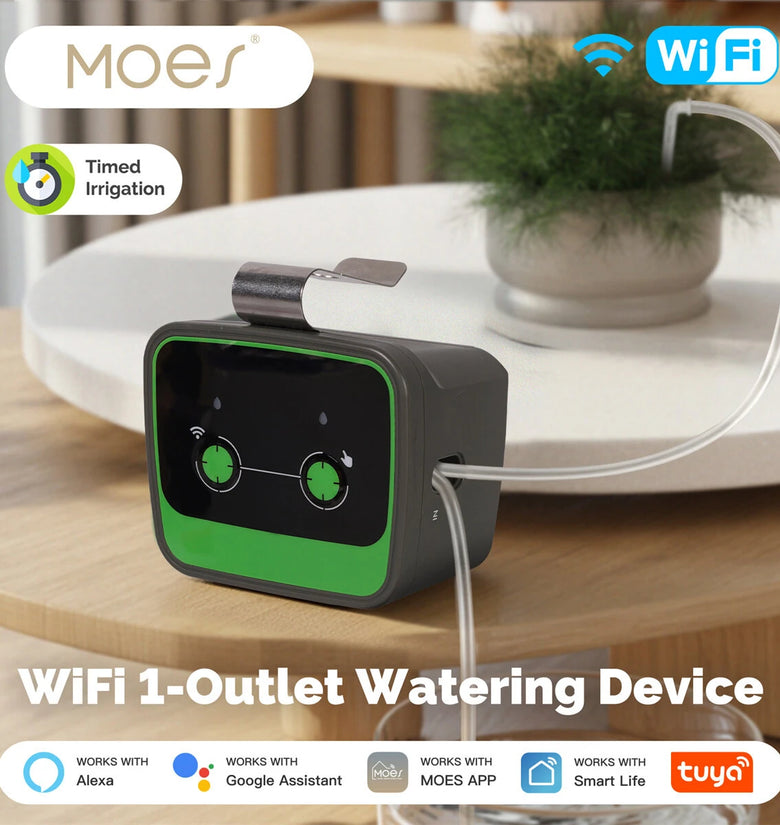 MOES Tuya WiFi Watering Device Irrigation Automation Drip Pump Timer Smart Cycle Soak Work with Alexa Google Home Smart Life APP Remote Voice Control