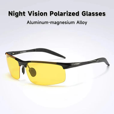 Night Vision Polarized Sunglasses Men Women Aluminum Mg Alloy Yellow Lenses UV400 Protection Sun Glasses for Driving Travel Fishing