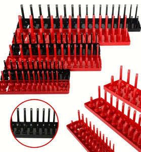 Multifunctional 3-PCS Plastic Socket Organizer Tray Set 1/4-Inch 3/8-Inch 1/2-Inch Metric/Imperial PVC Storage Holder for Home Garage Red/Black