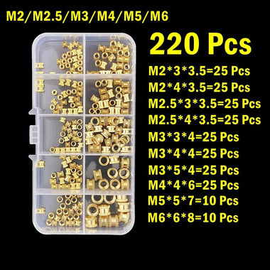 Brass Heat Set Insert Nut M2 M2.5 M3 M4 M5 M6 Nutinsert Thread Knurled Embedment Screw Nuts 3D Printing Assortment Kit