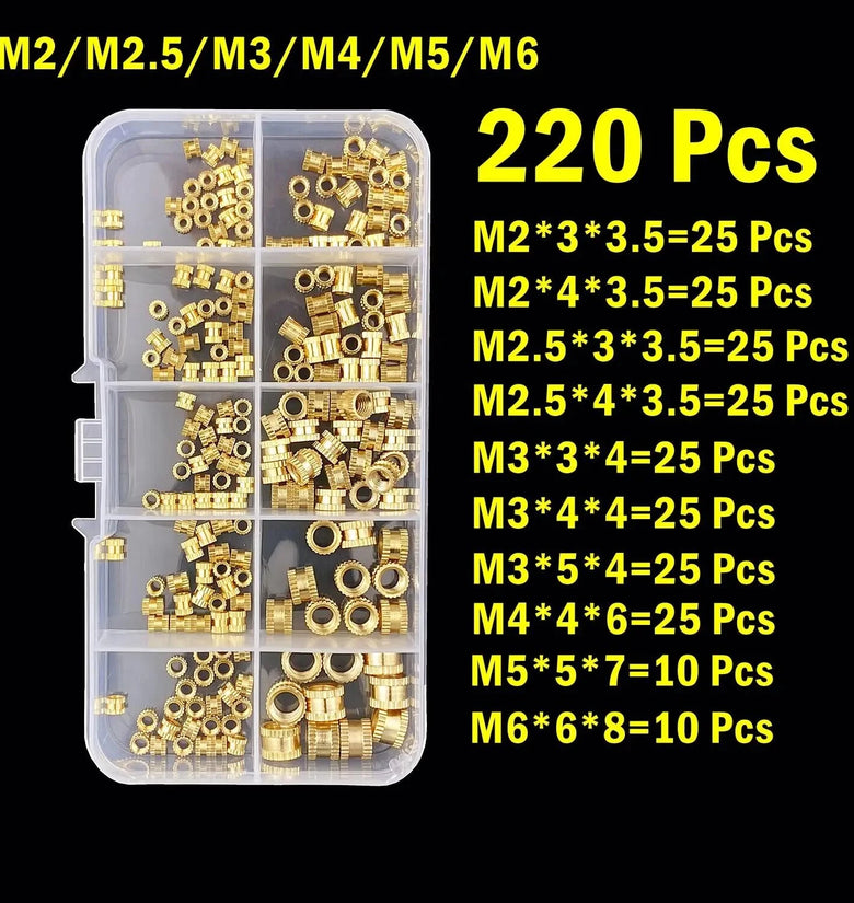 Brass Heat Set Insert Nut M2 M2.5 M3 M4 M5 M6 Nutinsert Thread Knurled Embedment Screw Nuts 3D Printing Assortment Kit