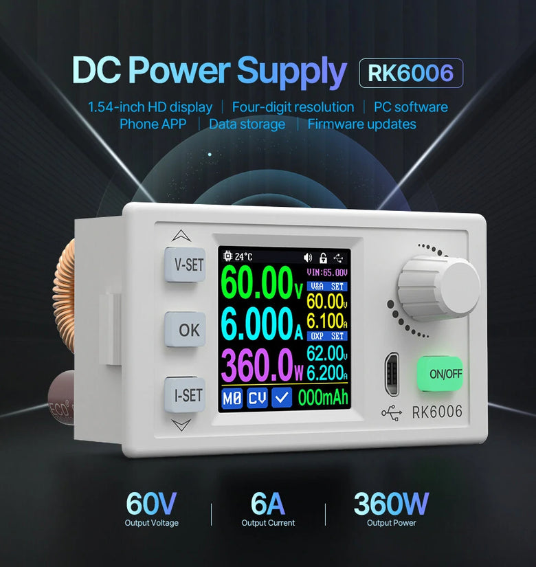 RIDEN RK6006/RK6006-BT 60V 6A 4 Digit Communication 360W Adjustable Digital DC to DC Step Down Voltage Bench Power Supply Buck Converter