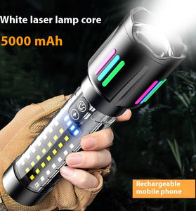 Longe Range Telescopic Zoom Whtie Spotlight LED Flashlight with Bright COB Floodlight Type-C Charging Emergency Tactical Handheld Light Multi Functional Outdoor Hiking Camping