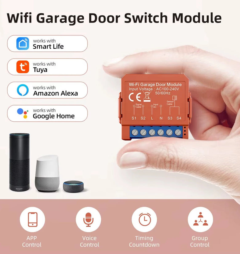Tuya Smart WiFi Garage Door Module Switch Door Opener Controller Smart Life APP Voice Remote Control with Alexa Google Home