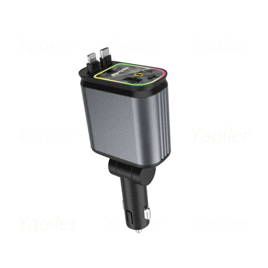 120W 4 in 1 Fast Charging Car Charger Retractable USB Charger with Ambient Light and 2 USB Ports Adapter Type C Apple Charger Port Cable