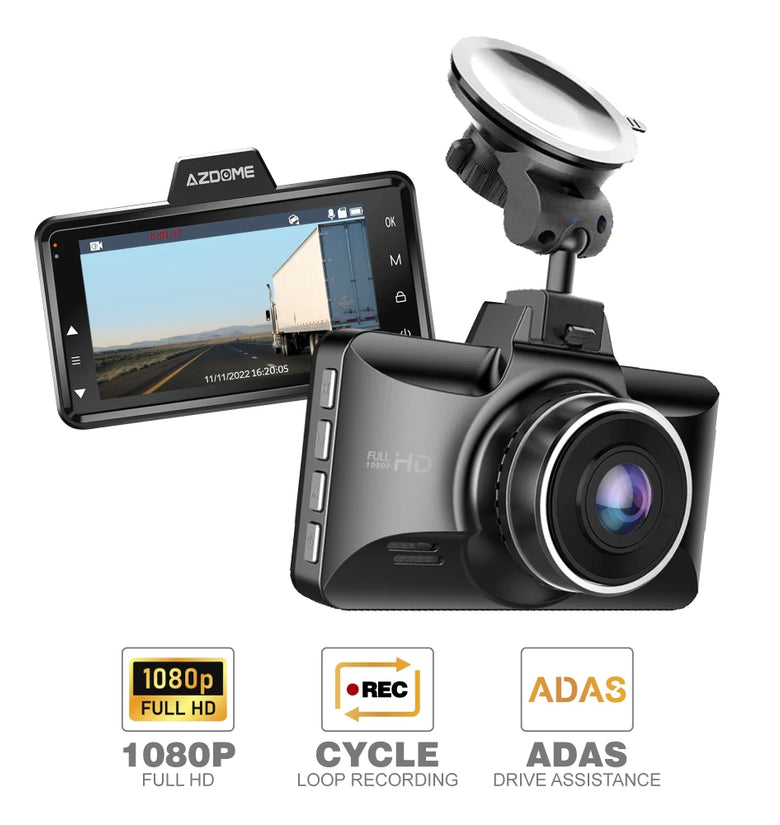 Azdome M01 PRO Dual Lens Dash Cam 1080P HD Wide-Angle Front and Rear Camera with Gravity Sensor Parking Monitoring ADAS