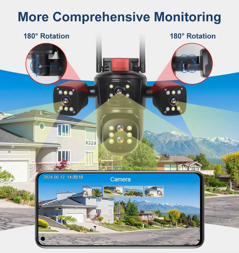 DIDSteh 20MP WIFI IP Camera Four Screens Five Lens 10X Zoom Wireless Outdoor Smart Auto Tracking CCTV PTZ Surveillance Cameras
