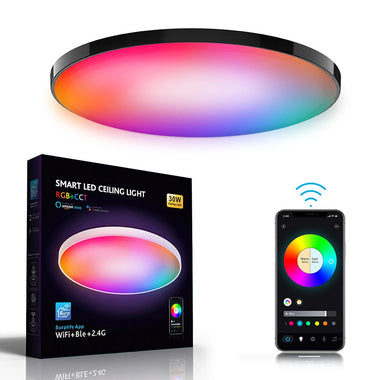 Elfeland 30W Smart RGB Ceiling Light with WiFi Bluetooth Remote Control Dimmable APP & Voice Control Compatible With Alexa Google Assistant
