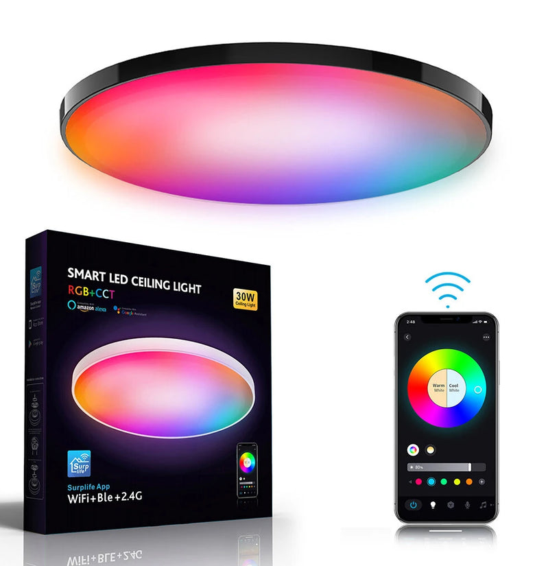 Elfeland 30W Smart RGB Ceiling Light with WiFi Bluetooth Remote Control Dimmable APP & Voice Control Compatible With Alexa Google Assistant