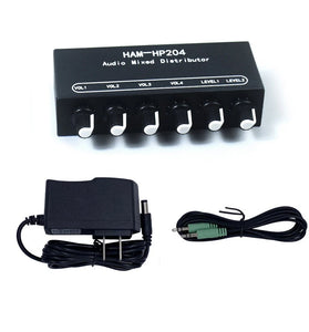 HAM-HP204 Stereo Audio Mixer Distributor Signal Selector 2 Input 4 Output 5X Magnification 3.5mm JRC NJM3414A DC 5-15V Volume Control