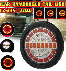 Rear Round Hamburger Led Tail Stop Lights Turn Signal Reverse Slim Lamp 12-24V