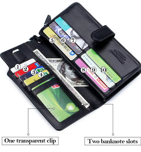 BULLCAPTAIN Men's Genuine Leather Wallet RFID Function Can Place 6.5'' Mobile Handbag High Quality Multi Card Long Wallet