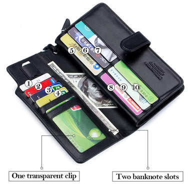 BULLCAPTAIN Men's Genuine Leather Wallet RFID Function Can Place 6.5'' Mobile Handbag High Quality Multi Card Long Wallet