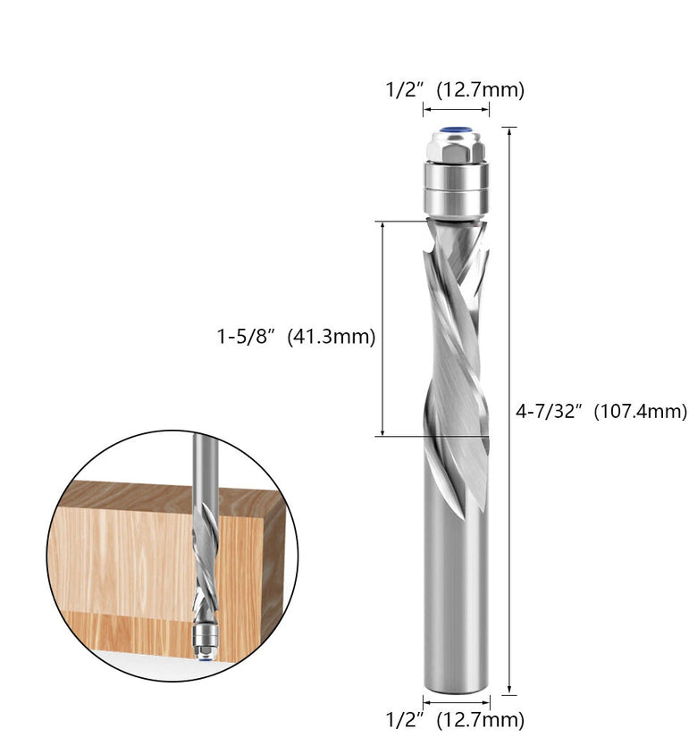 6.35/12.7mm Shank Double Guide Bearings Spiral Router Bits Carbide Trimming End Mill for CNC Woodworking Cutting Tool