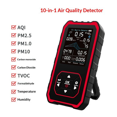 MT80 Air Quality Monitor 10-in-1 CO2 PM2.5 PM10 PM1.0 Formaldehyde TVOC Temperature Humidity Sensor Portable Rechargeable Type-C Compact Analyzer Accurate Measurements