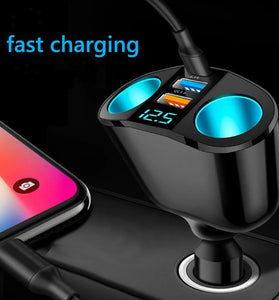 120W QC3.0 Car Charger 12V/24V Dual USB Power Adapter Fast Charging Car Lighter Socket with Blue LED Digital