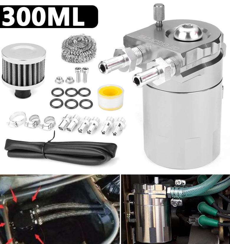 300ML Oil Catch Can Kit Universal Gas Recovery Pot Reservoir Tank Air Filter