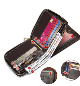 BULLCAPTAIN Genuine Leather Zippered Men's Wallet Cowhide RFID-blocking Multi Card Slots Coin Money Purse