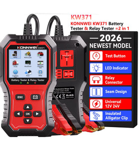 KONNWEI KW371 2 in 1 Car Battery Tester Relay Tester 4/5 Pin 6V 12V 24V Fault Data Printing Start Test Charging Scan Tool
