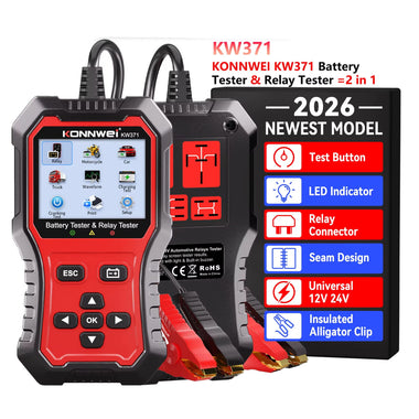 KONNWEI KW371 2 in 1 Car Battery Tester Relay Tester 4/5 Pin 6V 12V 24V Fault Data Printing Start Test Charging Scan Tool
