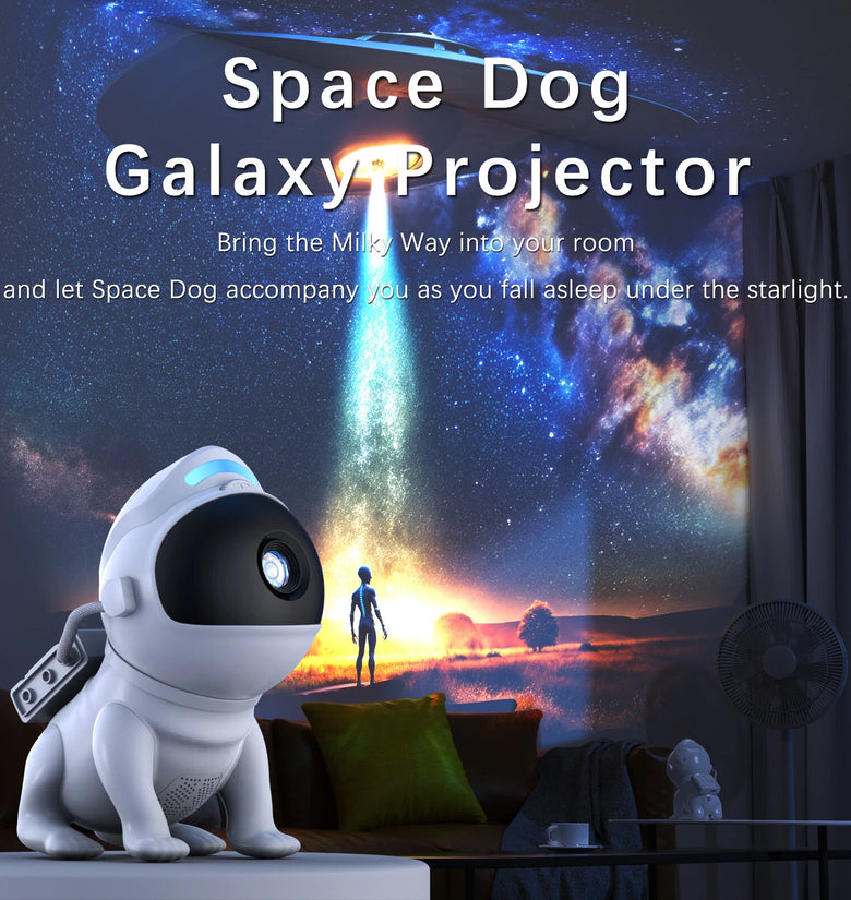 Elfeland BL-X02 Space Dog Galaxy Projector with 13 Swappable Star Patterns 360 Rotation HD Focus Lens Bluetooth Speaker RGB Ambient Light