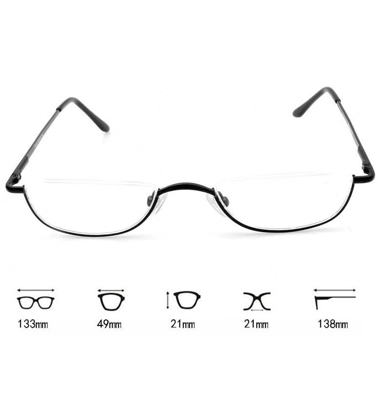 HD Half Moon Reading Glasses Metal Frame Lightweight Eyeglasses for Unisex Vision Care +1.5~+3.5 Diopter