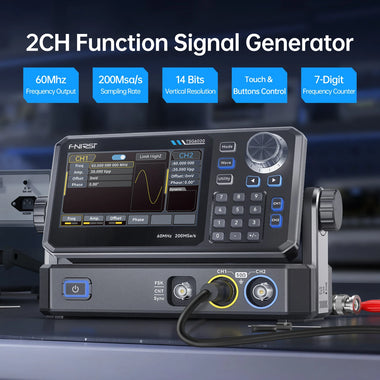 FNIRSI TSG3020 TSG6020 Signal Generator 60MHz Max Frequency 14-bit Resolution 200MSa/s Dual Channel Function Arbitrary Waveform Generator Linear Logarithmic Sweep Modes 4.3 Inch TFT Screen