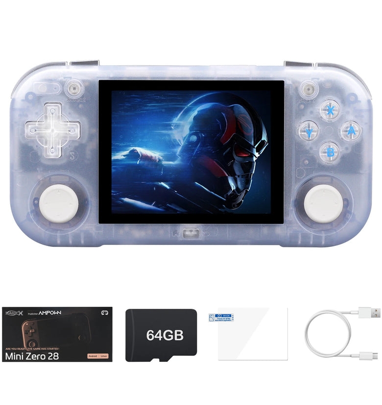 AMPOWN MINI ZERO 28 64G Retro Handheld Gaming Console 2.8 Inch IPS Android System Built-in 10809 Games 30+ Emulators 2900mAh Lightweight Portable Pocket Video Game Console