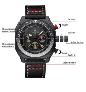 NAVIFORCE Multifunction Waterproof Sports Watch Quartz Luxury Square Wristwatch Fashion Leather Luminous Design for Men