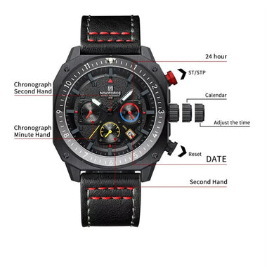 NAVIFORCE Multifunction Waterproof Sports Watch Quartz Luxury Square Wristwatch Fashion Leather Luminous Design for Men