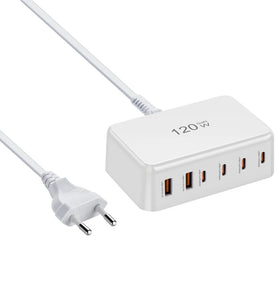 [GaN Tech] Bakeey 120W 6-Port USB PD Charger 2USB-A+4USB-C PD Fast Charging Desktop Charging Station EU Plug for iPhone 16 16 Pro 15 14 13 Pro Max for HUAWEI for SAMSUNG for XIAOMI