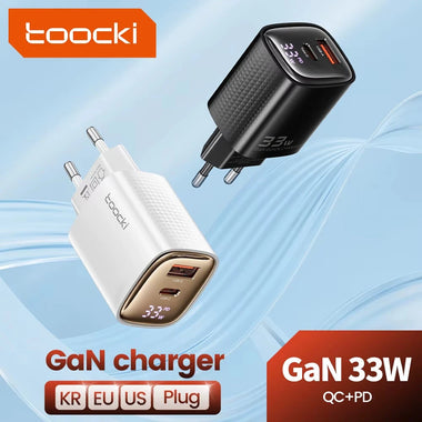 [GaN Tech] Toocki TCT33-22EU 33W 2-Port USB PD Charger USB-A+USB-C PD3.0 QC3.0 Fast Charging Digital Display Wall Charger Adapter EU Plug for iPhone 16 Pro 15 14 Pro Max 13 12 for Huawei Pura X for Samsung Galaxy S25 Ultra
