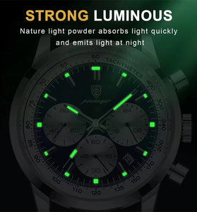 POEDAGAR Men's Luminous Waterproof Quartz Watch Fashion Comfortable Leather Multi-function Business Casual Wristwatch