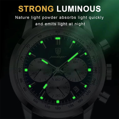 POEDAGAR Men's Luminous Waterproof Quartz Watch Fashion Comfortable Leather Multi-function Business Casual Wristwatch
