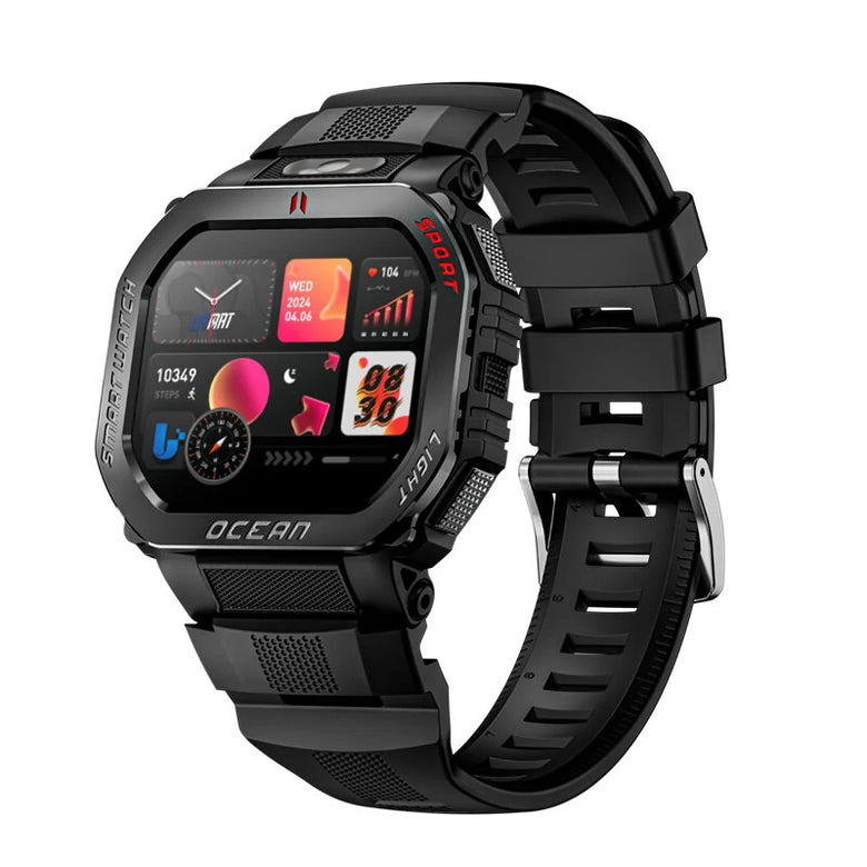LOKMAT OCEAN GT 1.75-inch HD Screen Flashlight Compass AI Voice Assistant 3ATM Waterproof bluetooth Call Heart Rate Blood Oxygen Monitor Sleep Monitoring Multi-sport Modes Smart Watch