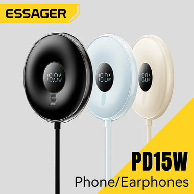 ESSAGER ES-WC10 15W Digital Display Magnetic Wireless Charger Fast Wireless Charging Pad for Smart Phones for iPhone 16 15 14 13 Pro for Huawei Mate XT for Samsung Galaxy Z Fold6 for Xiaomi MIX Fold 4 for Airpods