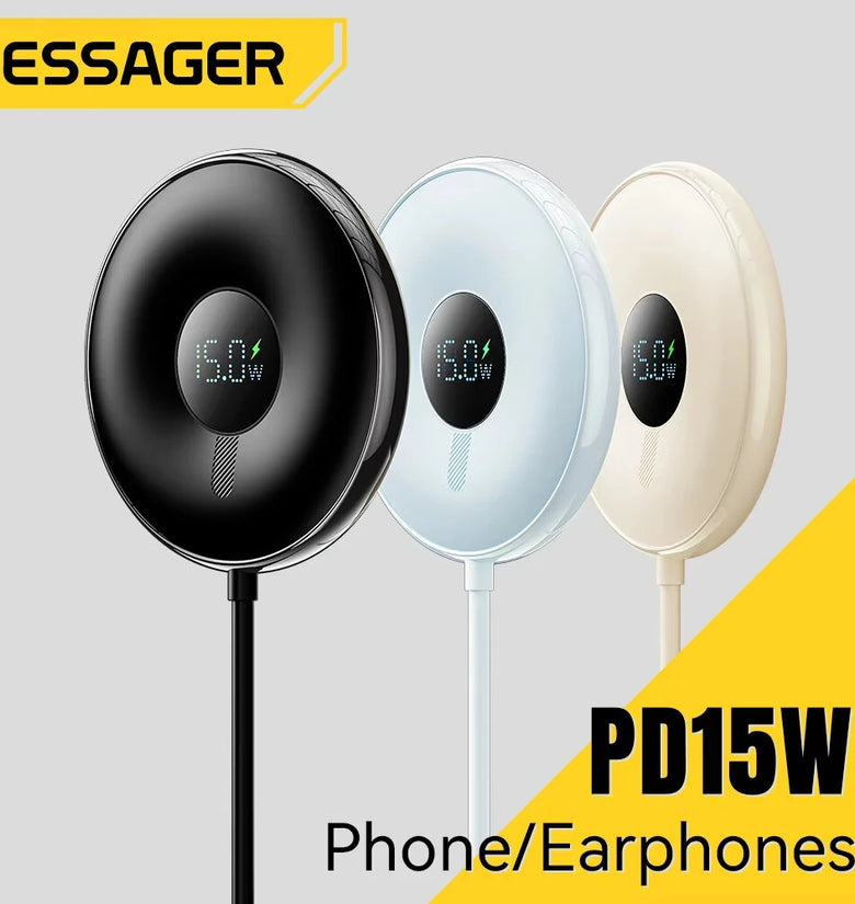 ESSAGER ES-WC10 15W Digital Display Magnetic Wireless Charger Fast Wireless Charging Pad for Smart Phones for iPhone 16 15 14 13 Pro for Huawei Mate XT for Samsung Galaxy Z Fold6 for Xiaomi MIX Fold 4 for Airpods