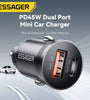 ESSAGER ES-CC15 45W 2-Port USB PD Car Charger Adapter USB-A+USB-C PD3.0 QC3.0 Support AFC FCP iP2.4A Fast Charging for iPhone 16 16 Pro 15 14 13 Pro Max for Huawei Pura X for Xiaomi 15pro for Samsung Galaxy S25 Ultra