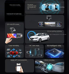 4 Lens Car Dash Cam Front Back Left Right Driving Recorder DVR Motion Detection Loop Recording Night Vision Mobile App Wide Angle Camera With / Without Wiff