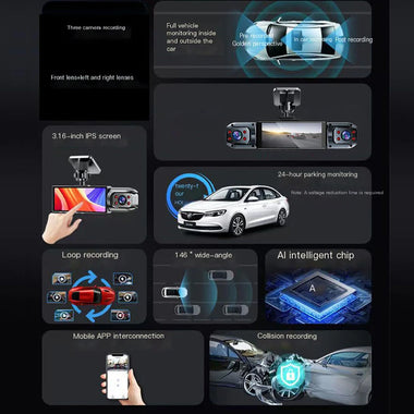 4 Lens Car Dash Cam Front Back Left Right Driving Recorder DVR Motion Detection Loop Recording Night Vision Mobile App Wide Angle Camera With / Without Wiff