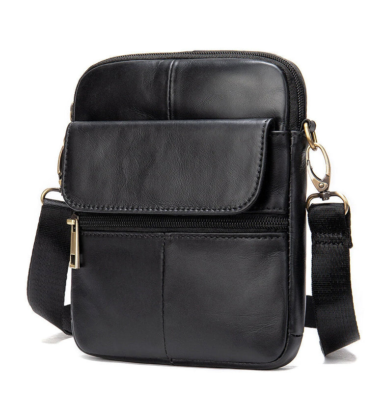 Ekphero Zipper Genuine Leather Messenger Bags Business Small Crossbody Bag Casual Travel Flap Shoulder Bag