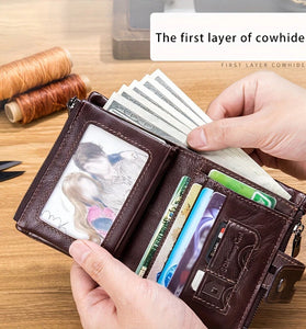 BULLCAPTAIN Genuine Leather Men's Wallet, Large Capacity RFID Blocking Wallet, Casual Retro Multifunctional Card Slots Purse, Card Bag with Anti-lost Chain,Wallet Gifts for Men with Gift Box