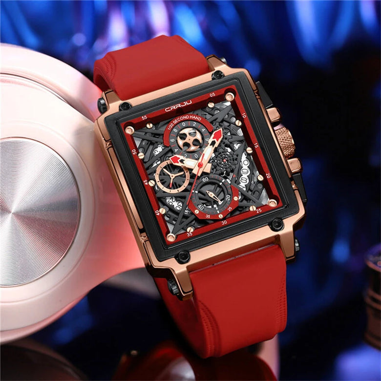 CRRJU Men's Sports Watch, Multifunctional Chronograph Wrist Watch for Business Men, Waterproof Square Male Quartz Watch with a Box, Ideal choice for Men's Gifts