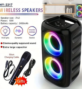 HY-3317 Portable bluetooth Speaker Wireless Speakers RGB Light Dual Subwoofers Tweeter Support U Disk AUX TF Card Playback Outdoors Karaoke Speakers