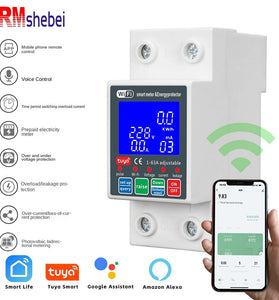 WiFi Smart Circuit Breaker 63A 230V 6kA Overcurrent Leakage Protection Bidirectional Metering Backlit Display
