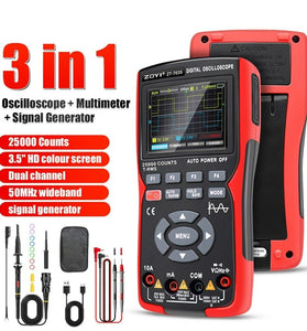 ZOYI 703S 3-in-1 Dual Channel 50MHZ Bandwidth Handheld Oscilloscope Multimeter Generator 280MSa/s High Sampling Professional Oscilloscope 25000 Count Digital Multimeter